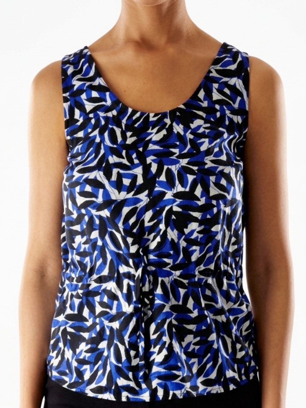 BANANA REPUBLIC Blue Black White Leaf Print Drawstring Sleeveless Petite size Sp